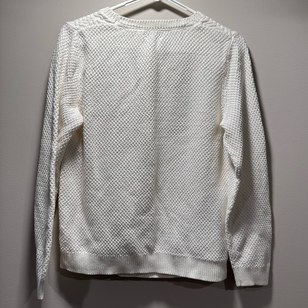 Croft & Barrow 100% Cotton White Crew Neck Knit Sweater Thick Cozy Warm EUC - Picture 5 of 15